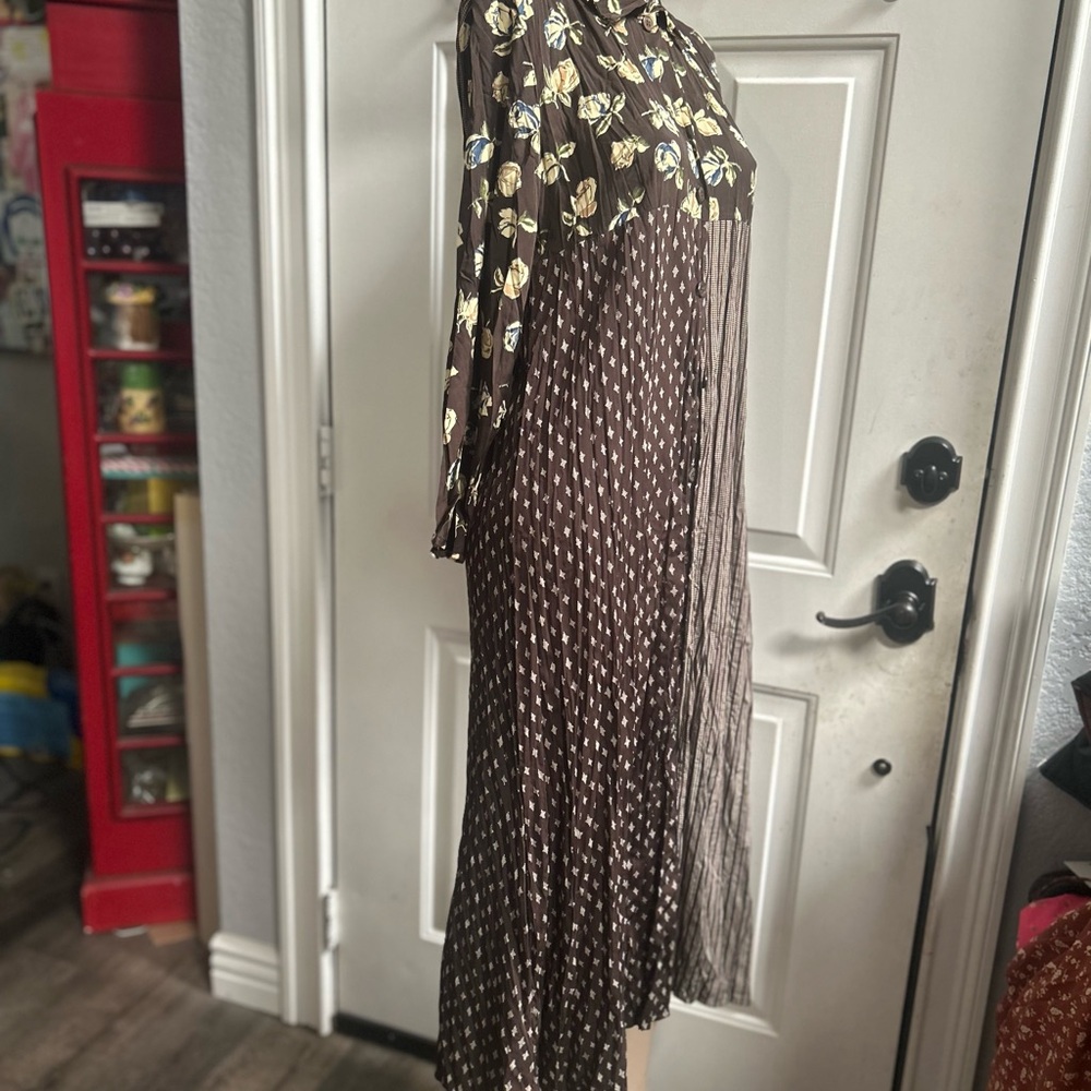 Vintage United Colors Of Benetton Brown Floral Long Sleeve Dress Sz 38 - Picture 6 of 16